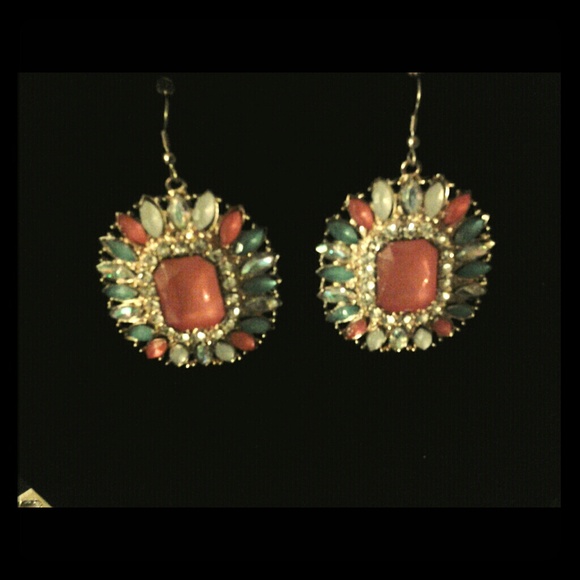Coral colored and clear crystal  earings