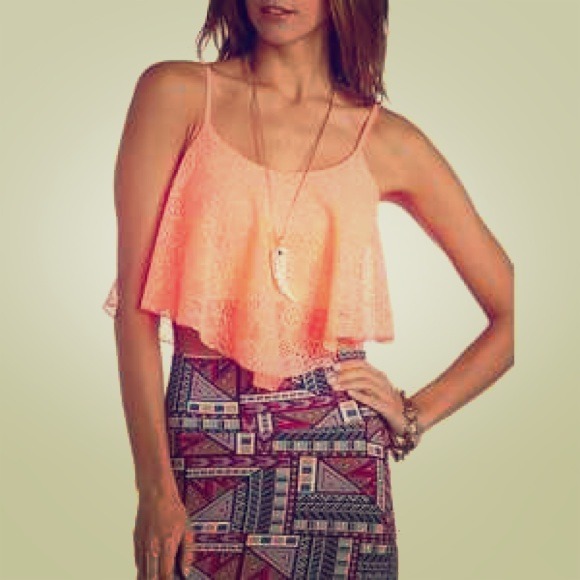 Red lace crop tank top