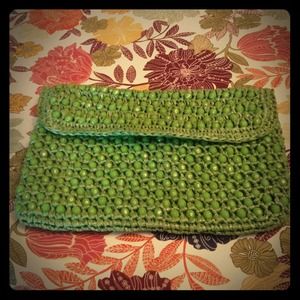 Vintage Green Beaded and Woven Clutch