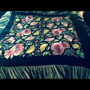 Embroidered Black Silk Piano Shawl