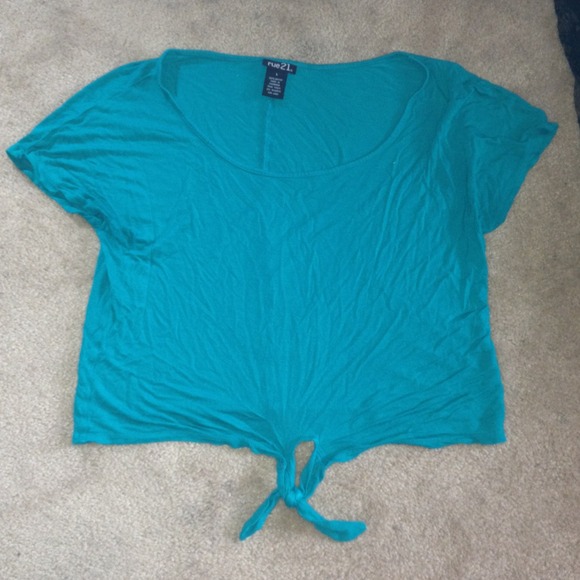 Green/blue crop top with tie