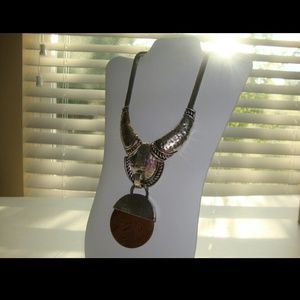Silver/wood necklace