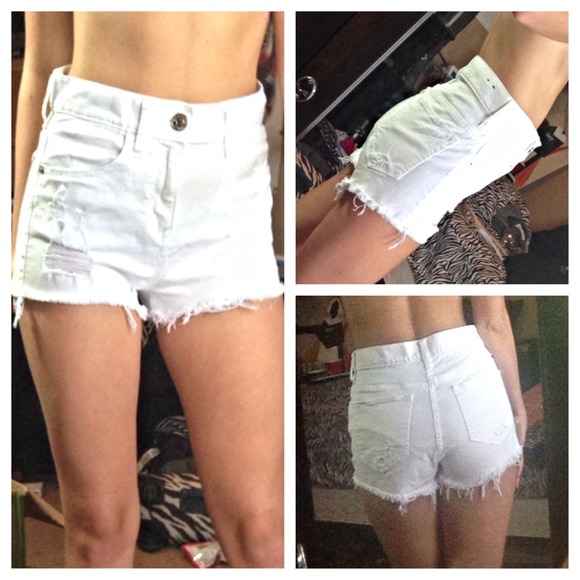 Distressed White High Waisted Shorts - Picture 1 of 1