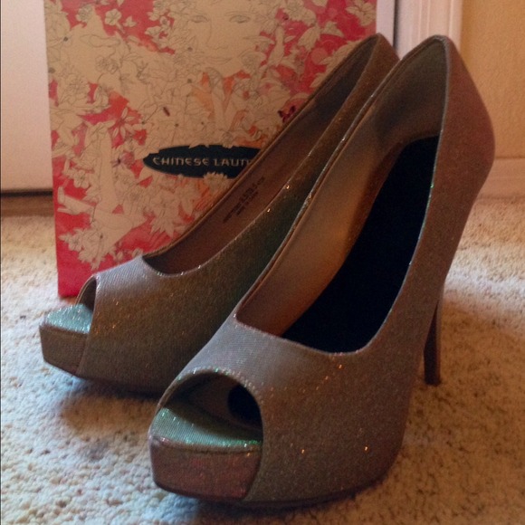Chinese Laundry brand Disco Gold peep-toe pumps.