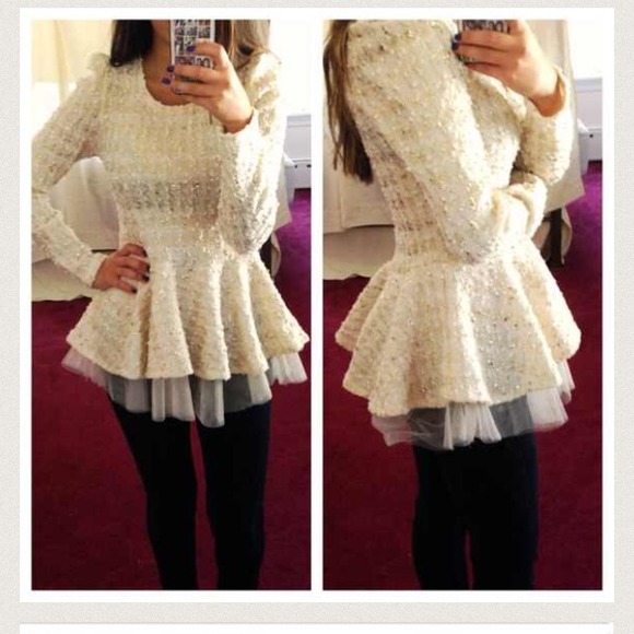 Houndstooth Peplum Long Sleeve Top