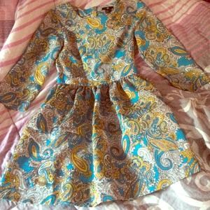 Size 6 H&M blue and yellow paisley mini dress
