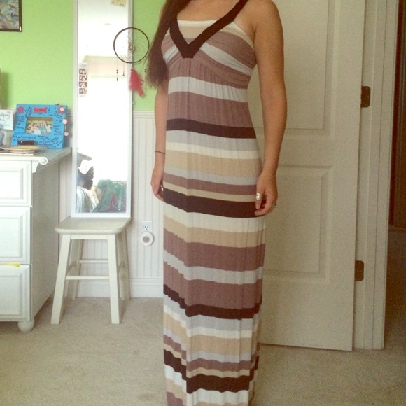 Horizontal striped brown maxi dress