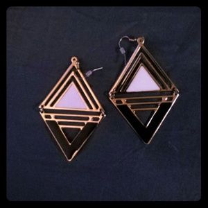 Black Gold and White triangle earrings