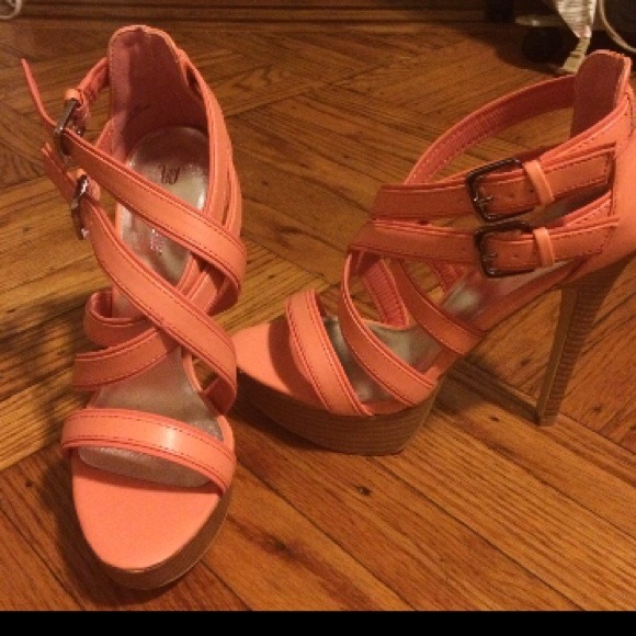 Coral heels with strap detail