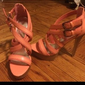 Coral heels with strap detail