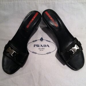 PRADA Black Slide Sandals Heels ITALY 40.5