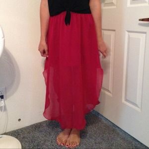 Burgundy skirt with chiffon overlay