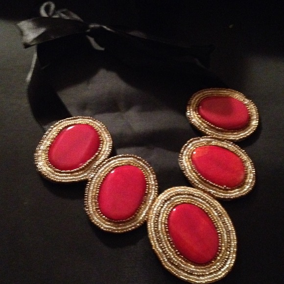 Natural red stone statement necklace