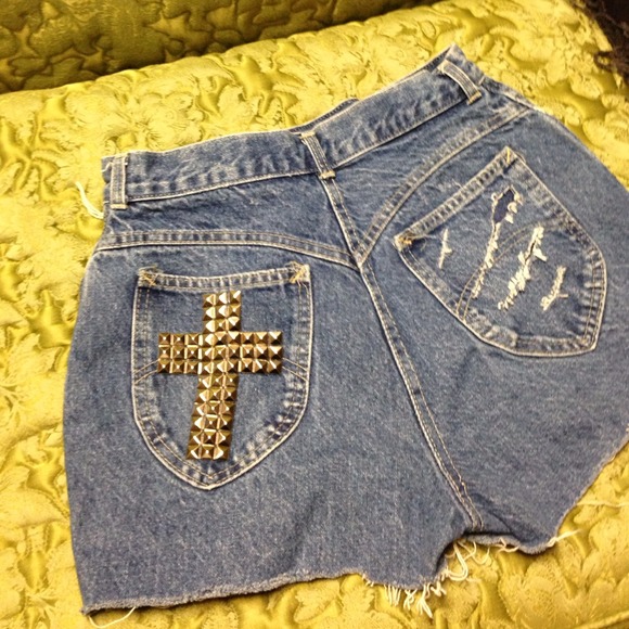 Studded cross high waisted shorts
