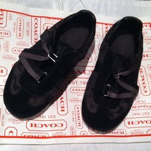 COACH Juli Black Monogram Canvas Velcro Shoes 8M