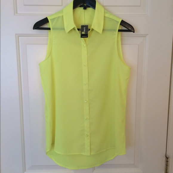 Bright yellow sleeveless button down.