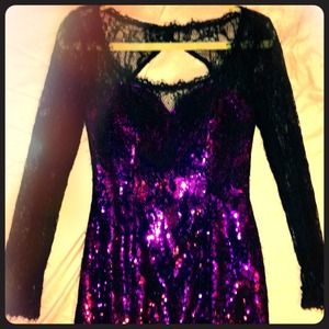 Gorgeous fushia sequined lace cocktail dress
