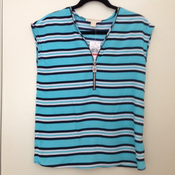 NWT MICHAEL Michael Kors Chiffon Striped Blouse - Picture 1 of 4