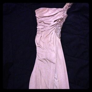 Gray long sparkly one shoulder dress with slit