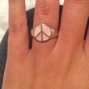 Sterling silver and white peace sign ring
