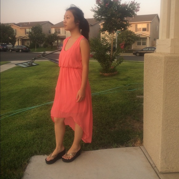 Coral high low dress