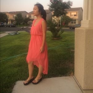 Coral high low dress