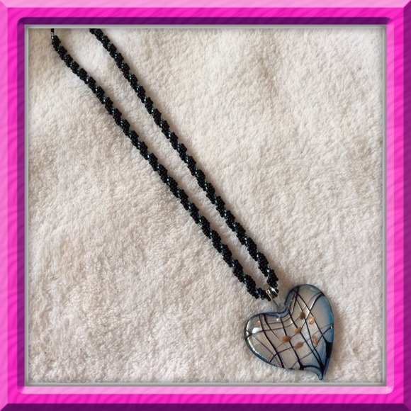 Vintage Glass Heart and Beaded Necklace