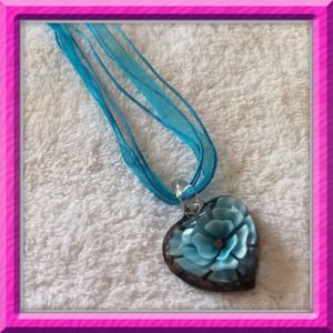 Blue Glass Flower Pendant