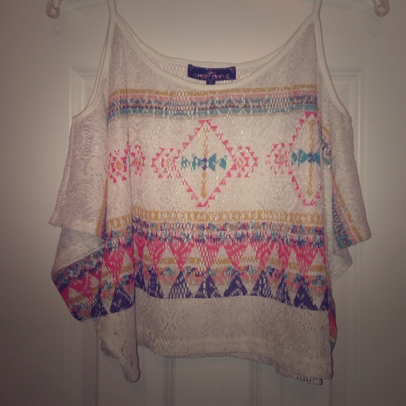 Aztec/tribal print knit lace top