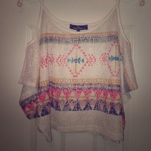 Aztec/tribal print knit lace top