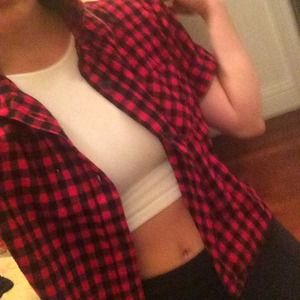 Red & black plaid crop top