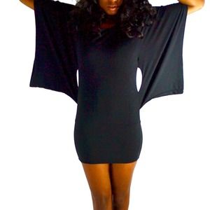 Black batwing mini dress