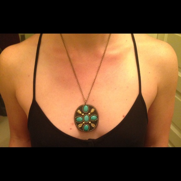 Necklace - brown, turquoise, leather