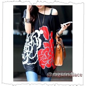 Red Peonies Oversized Tee