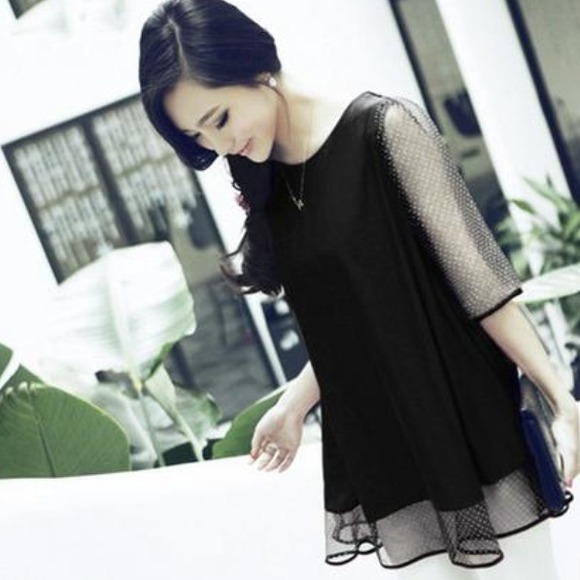 Tops - ONE DAY SALE || Black Spotted Babydoll Top/Dress