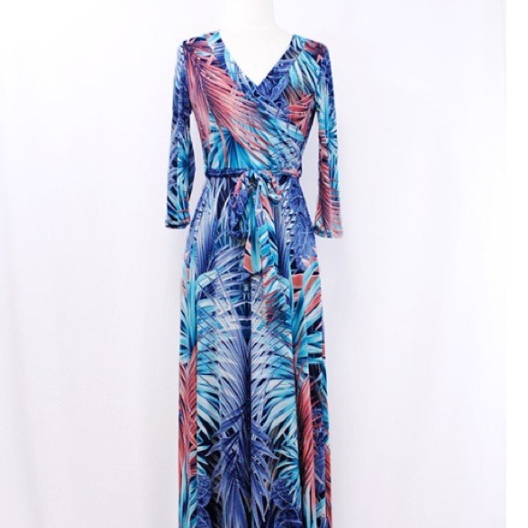 💓Palm Print Wrap Maxi Dress💓 S M L - Picture 2 of 3