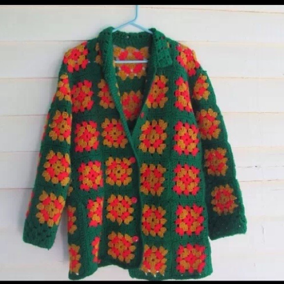 Vintage Hippie Granny Square Hand Crochet Cardigan