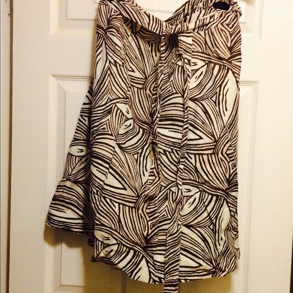 Printed cream and brown skirt with a tie