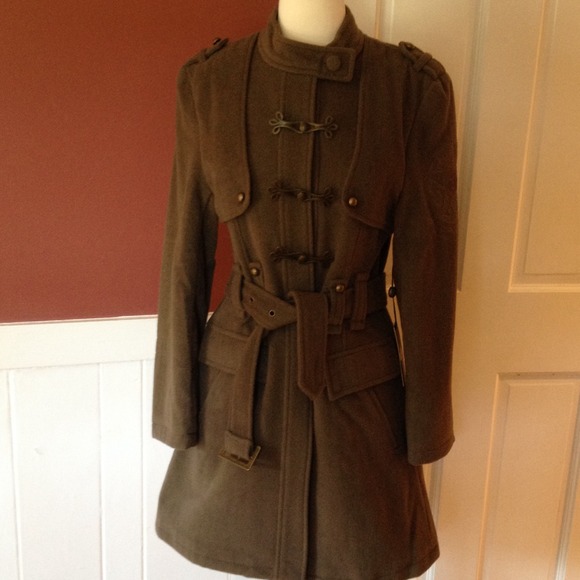 Olive green wool coat.