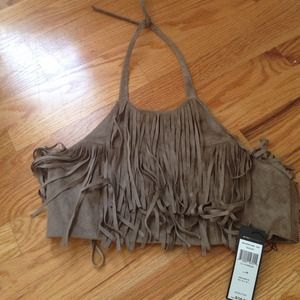 Brand new. BCBG halter fringe suede top.