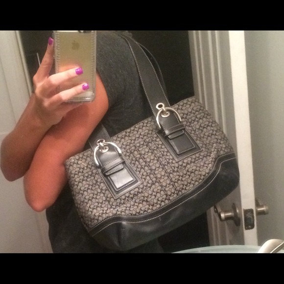 Authentic Coach Black and Grey Monogrammed Bag