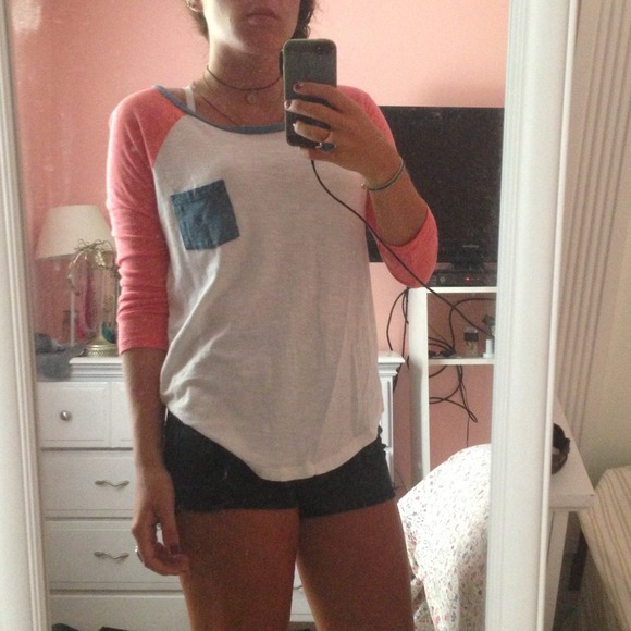 Pink and blue raglan top