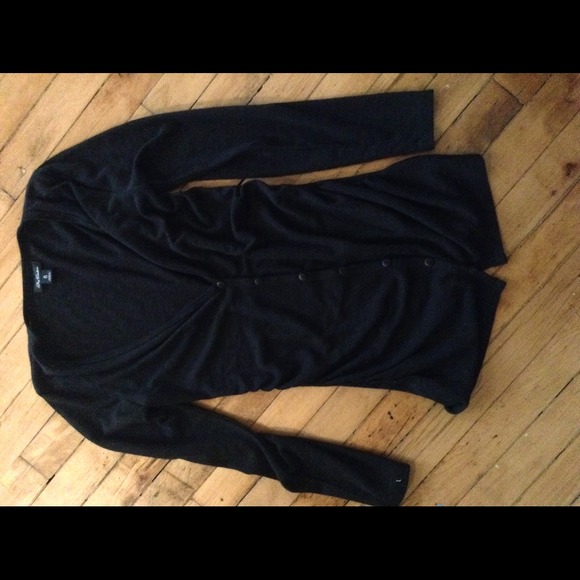 Long, fitted black v neck cardigan. Small.