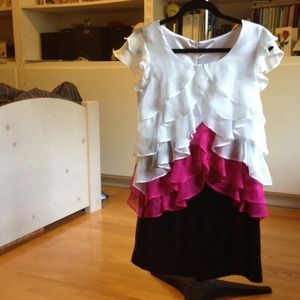 White, pink, and black dress