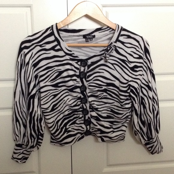 Cropped zebra print cardigan sweater