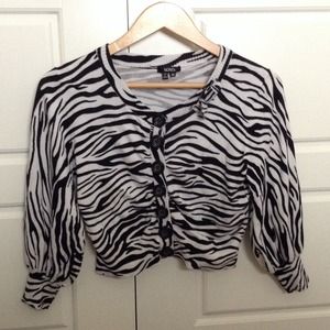 Cropped zebra print cardigan sweater