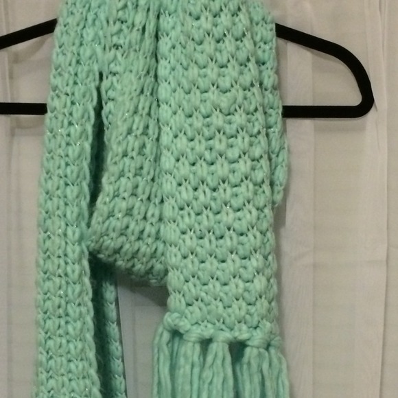 Mint cable knit scarf