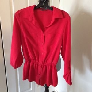 Red Pemplum and Button-Down Blouse
