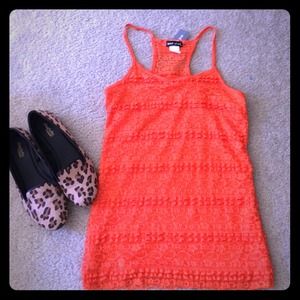 Orange lace stretch tank