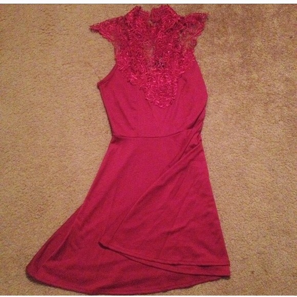 Deep red romantic lace dress